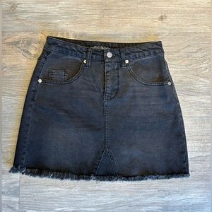 Black mini denim skirt